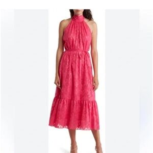 DONNA RICCO Foil Dot Tiered Maxi Dress In Pink Berry/Gold Foil NWT Size 4